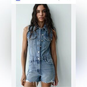 Zara short NWT destroyed jean sleeveless jumpsuit size XXL